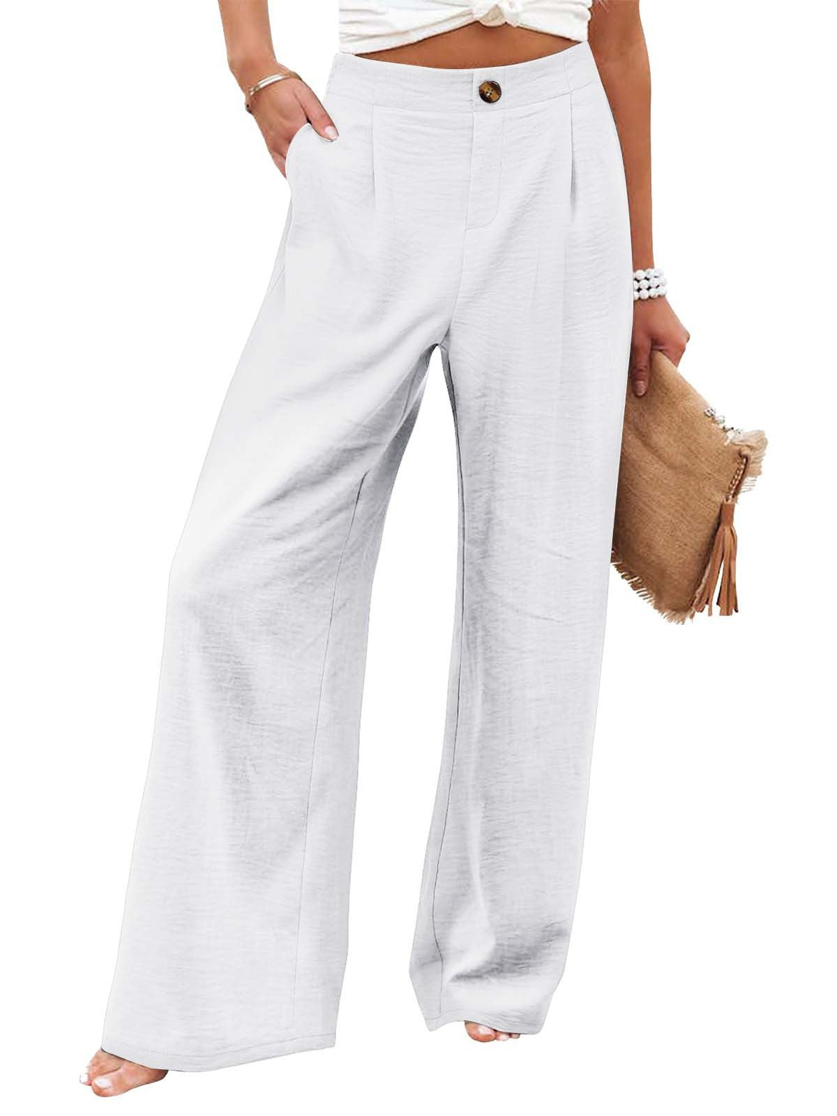 Comfortable high-waisted button elastic waist wide-leg straight pants