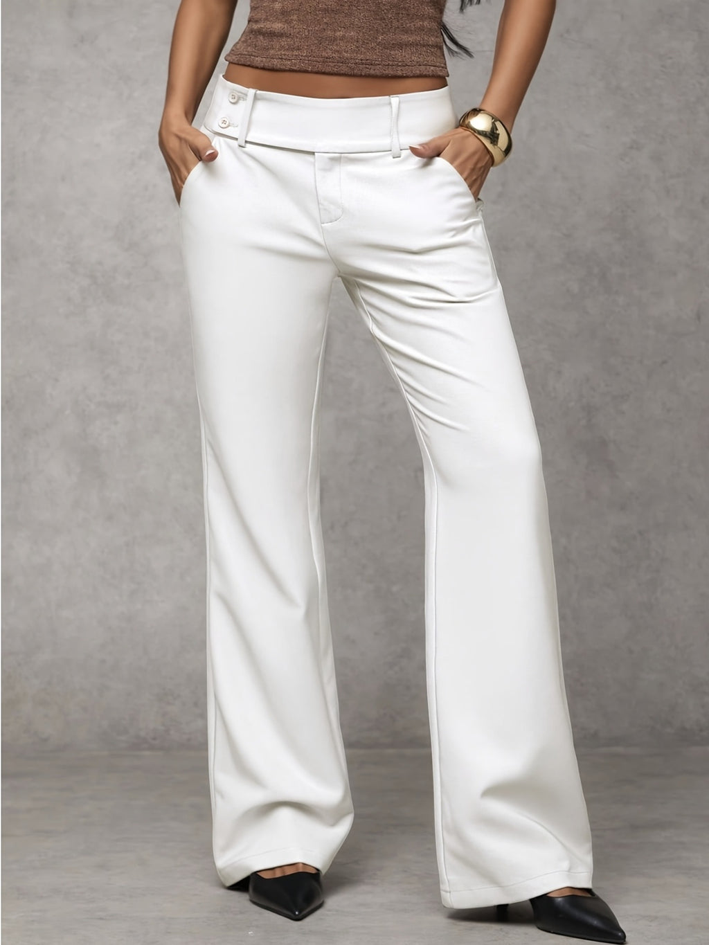 Solid color low-waisted flattering and versatile work and casual suit trousers