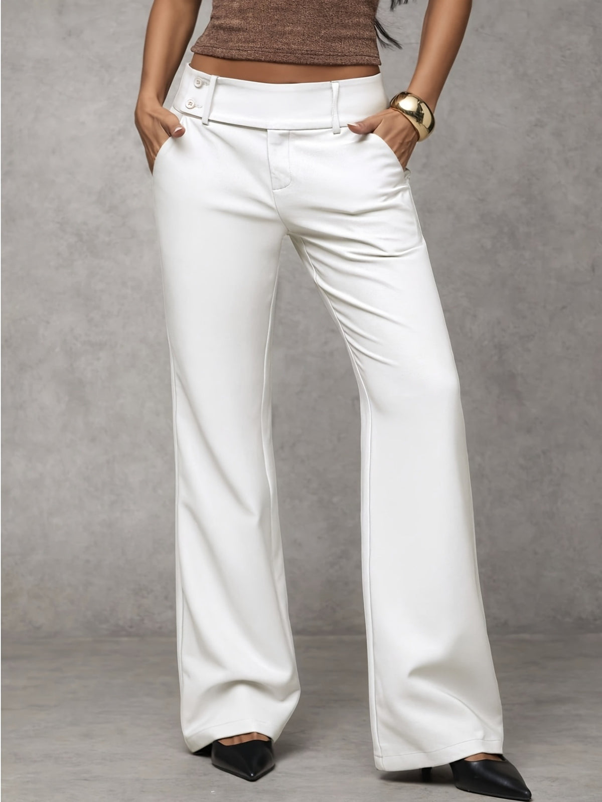Solid color low-waisted flattering and versatile work and casual suit trousers