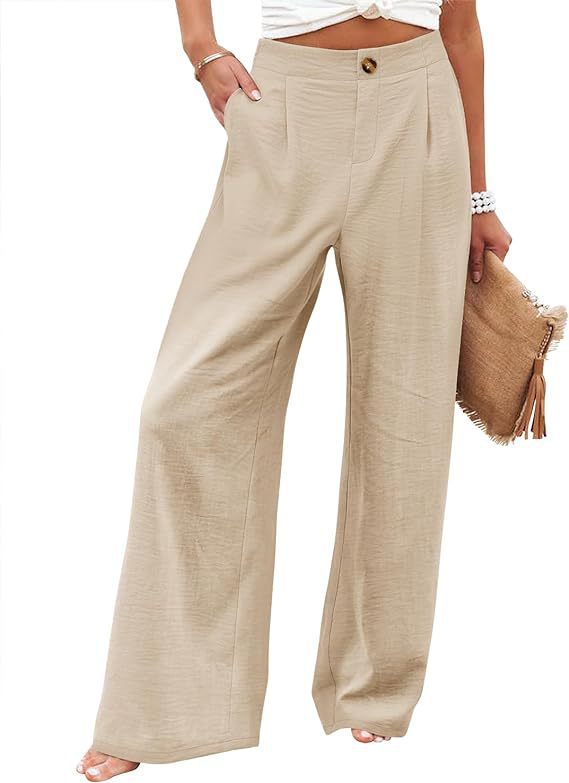 Comfortable high-waisted button elastic waist wide-leg straight pants