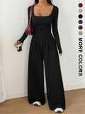 Stylish and casual wide-leg pants, simple and slim-fitting solid color slimming suit