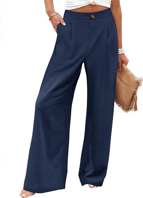 Comfortable high-waisted button elastic waist wide-leg straight pants