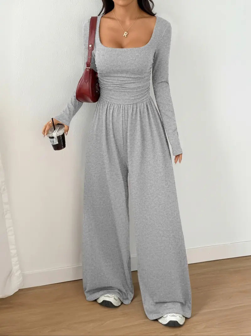 Stylish and casual wide-leg pants, simple and slim-fitting solid color slimming suit