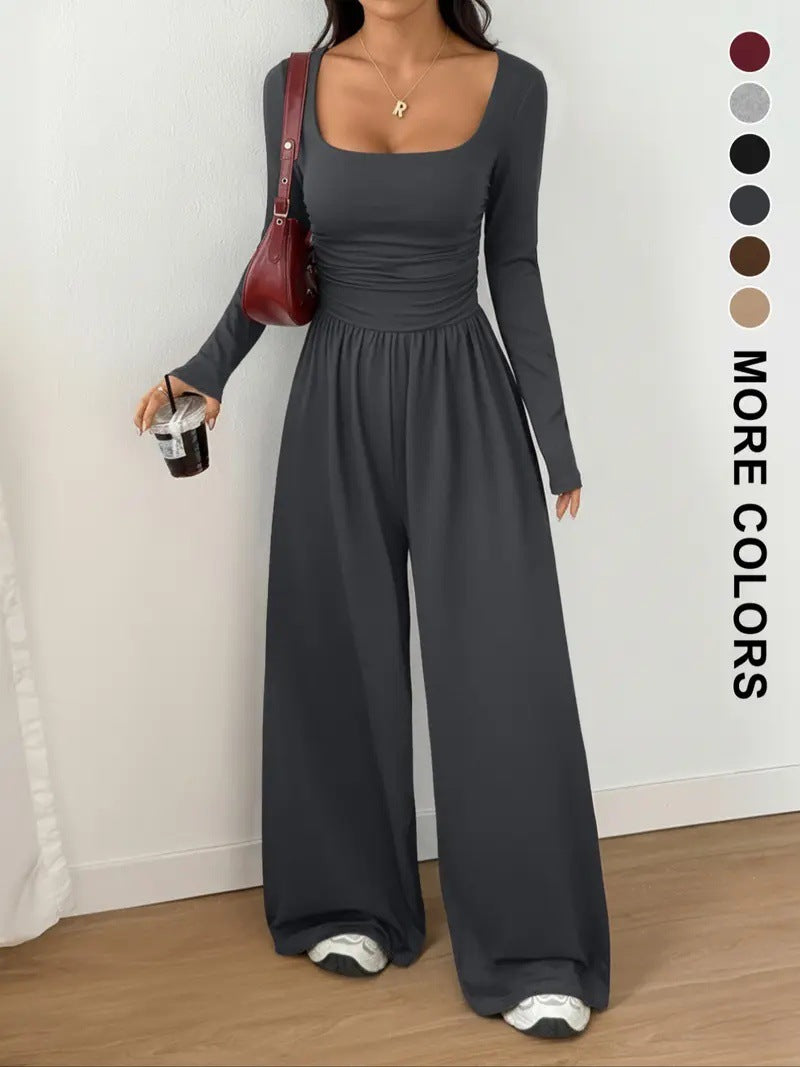 Stylish and casual wide-leg pants, simple and slim-fitting solid color slimming suit