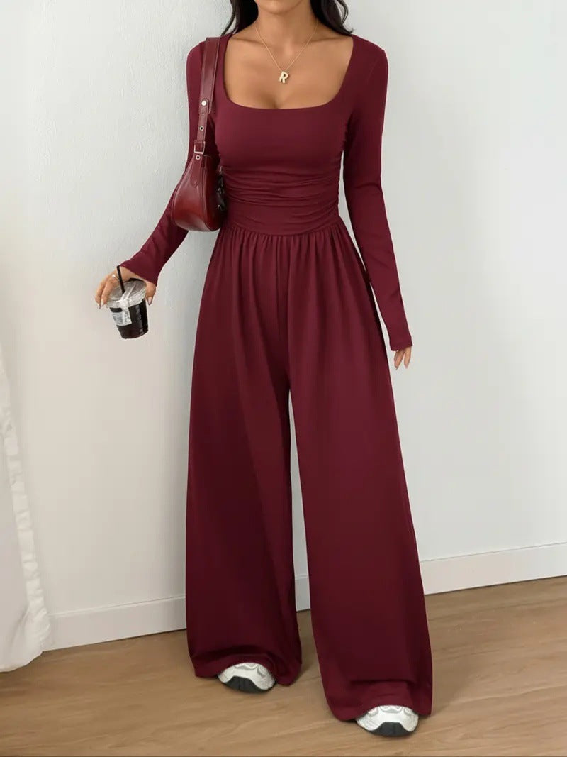 Stylish and casual wide-leg pants, simple and slim-fitting solid color slimming suit