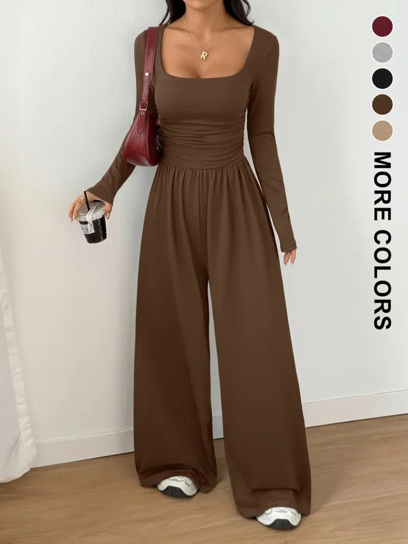 Stylish and casual wide-leg pants, simple and slim-fitting solid color slimming suit