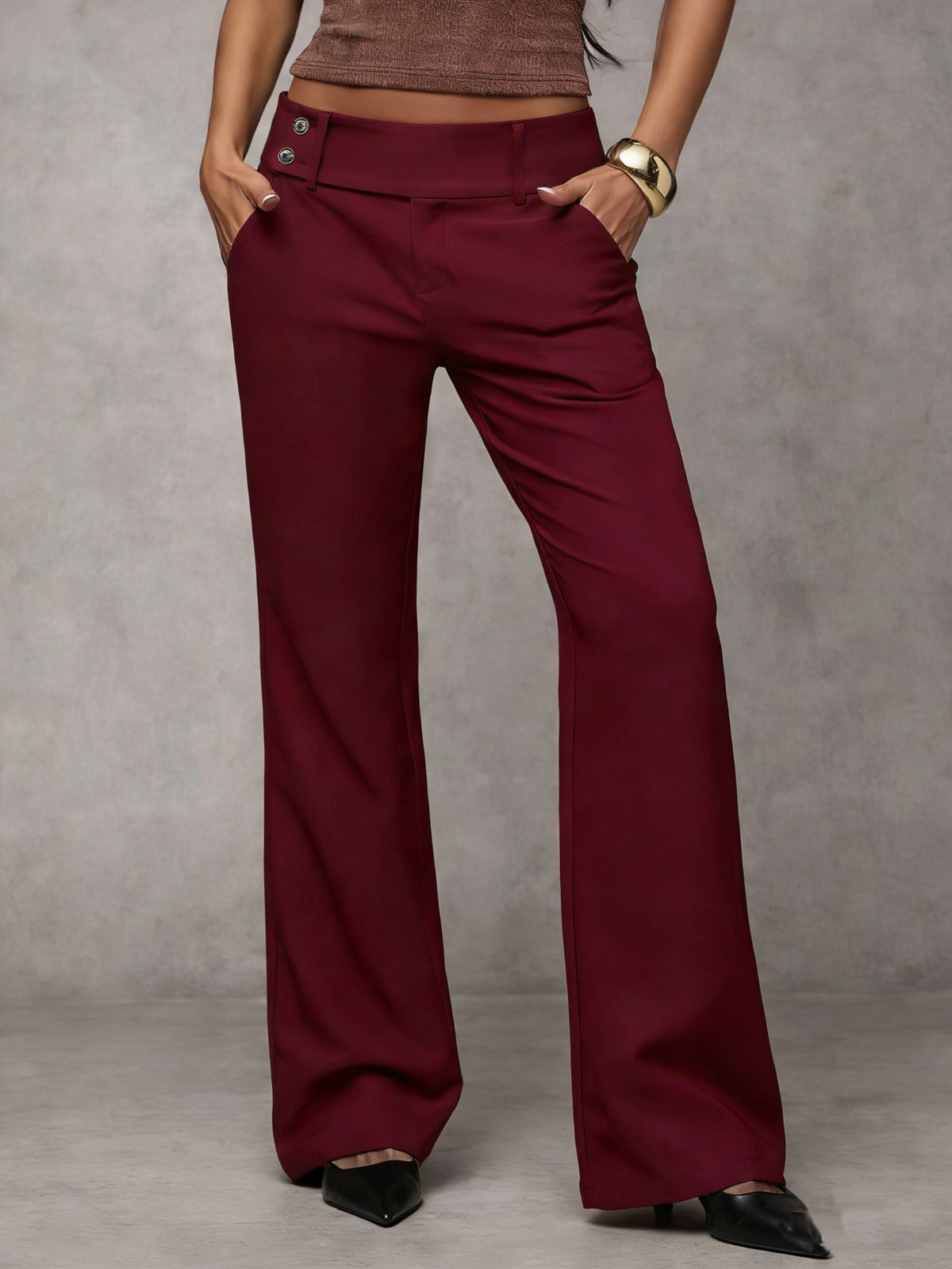 Solid color low-waisted flattering and versatile work and casual suit trousers