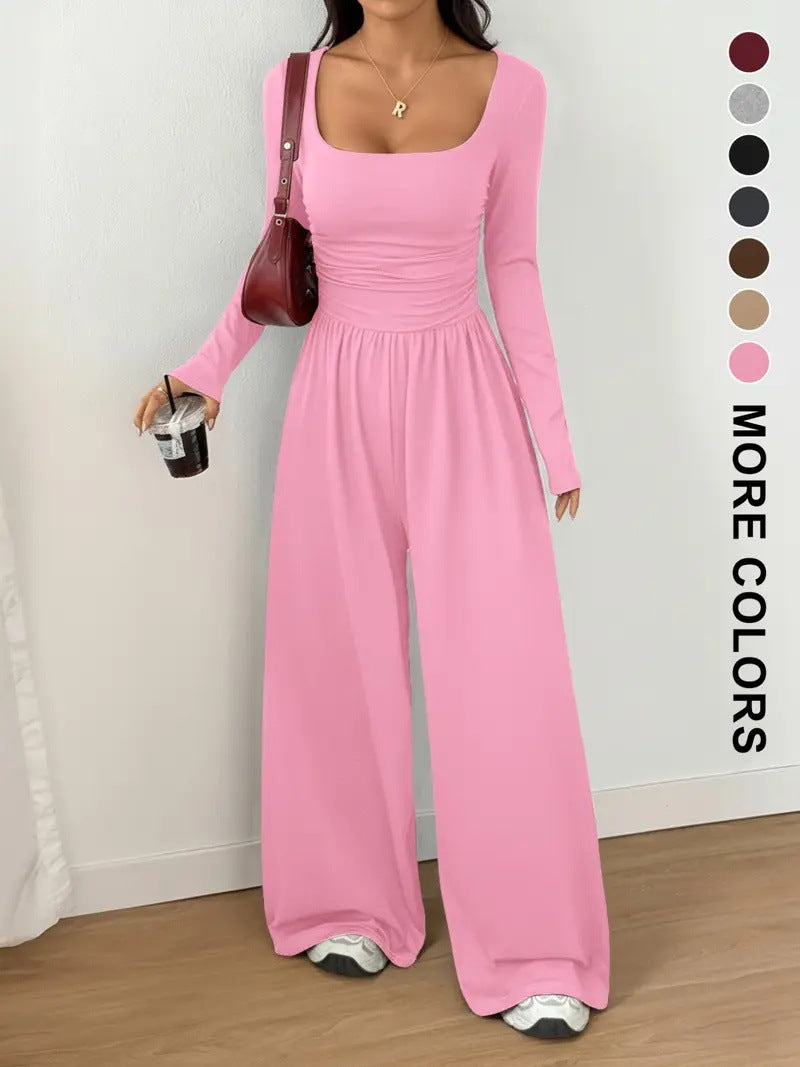 Stylish and casual wide-leg pants, simple and slim-fitting solid color slimming suit