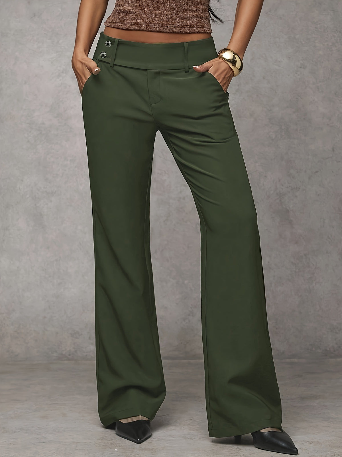 Solid color low-waisted flattering and versatile work and casual suit trousers
